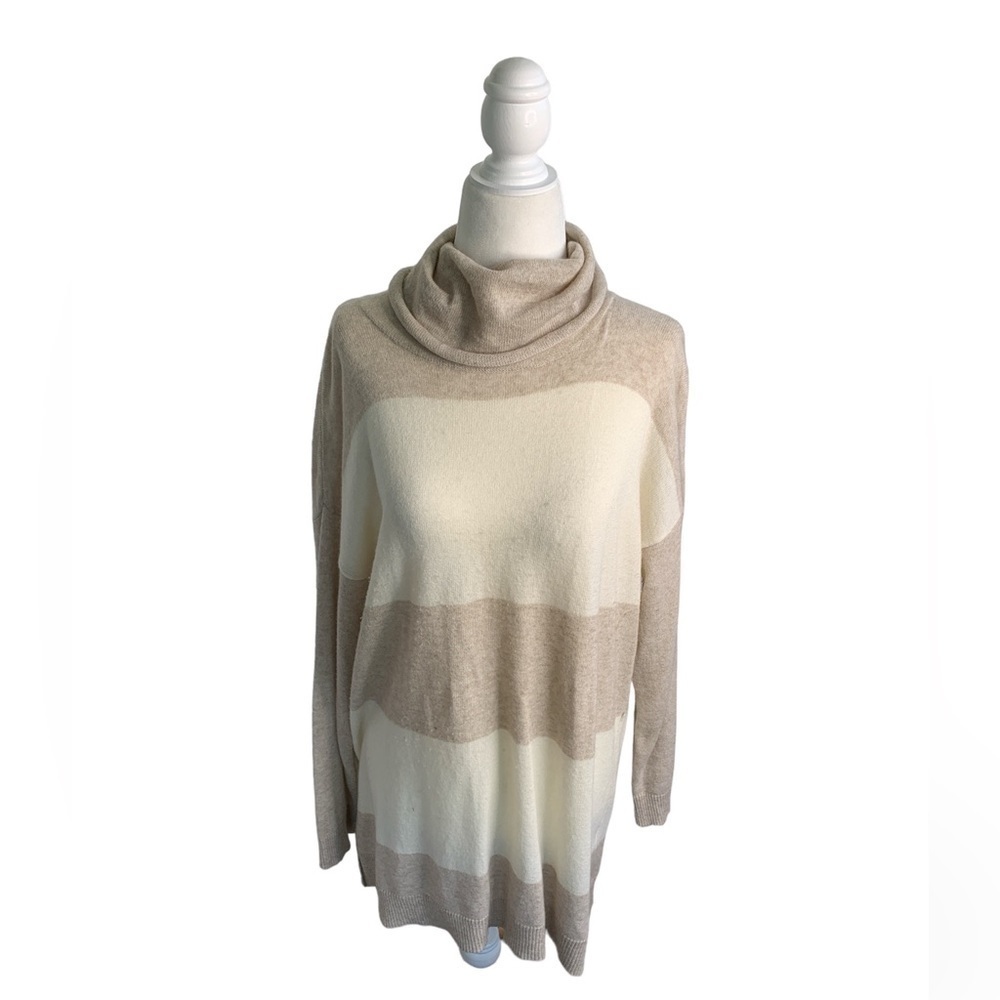 Benedetta B. Cashmere Cream Striped Turtleneck Made in Italy Sweater sz L